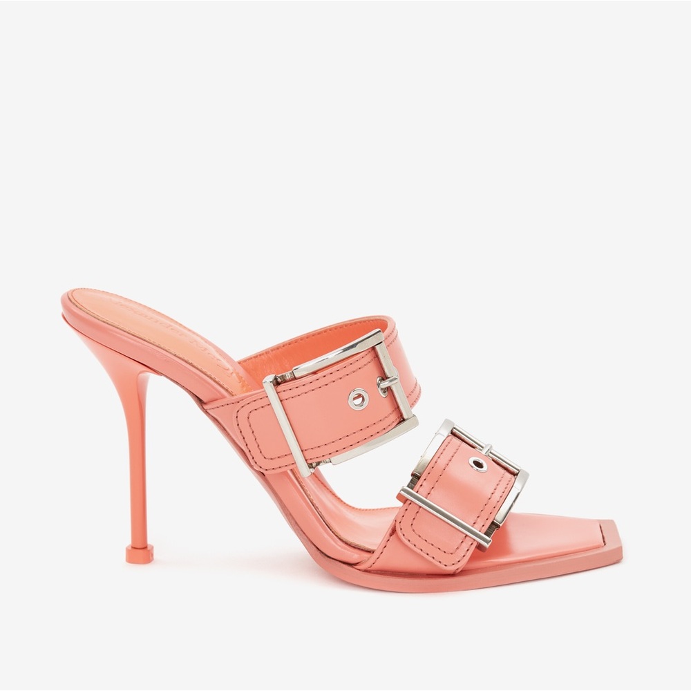 Alexander McQueen Double Buckle Punk Mule in Apricot, Size 39.5 NEW in Box $1050